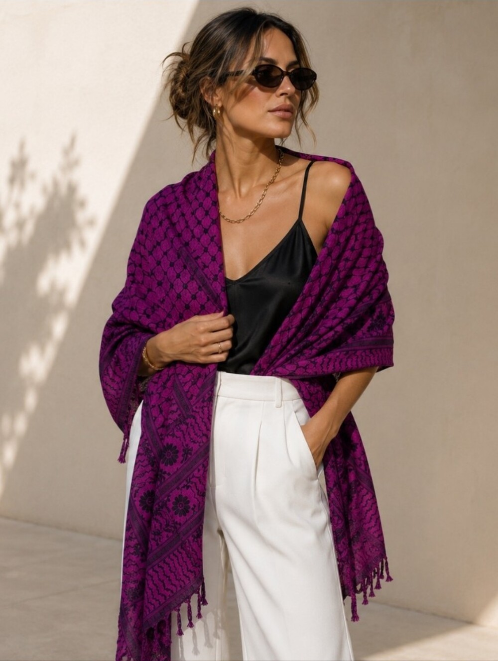 Elegant Reversible Purple Floral Scarf – 50" x 50"
